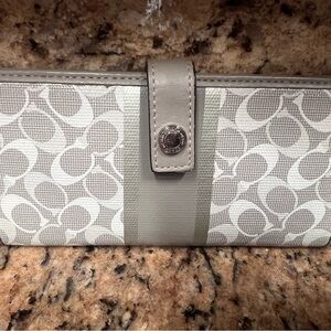 Coach Light Gray and White Signature Checkbook/Wallet